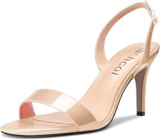 Aachcol Mujer Aguja Medio Alto High Heel Sandalias Correa posterior Correa Tobillo Slingback Redonda Abierta Punta Dress Zapatos Oficina Fiesta de Boda Charol 8 CM