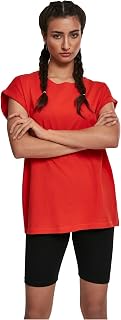 URBAN CLASSICS Women's Rolled Sleeve T-Shirt, Women's Short Sleeve Cotton T-Shirt, Round Neck and Rounded Shoulders Tee Shirt