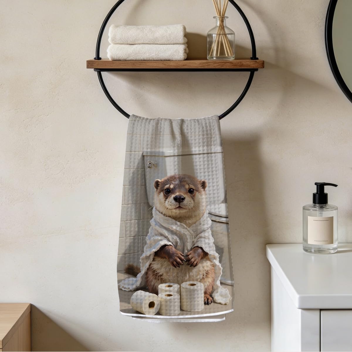 Adorable Otter Hand Towels for Bathroom, Microfiber Kitchen Towels Quick Drying 