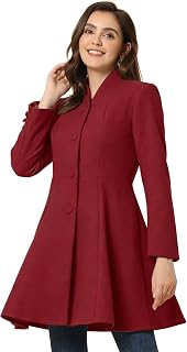 Allegra K Women's Single Breasted Pea Coat A Line Mid-Long Winter Overcoat