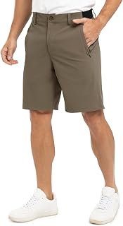 TBMPOY Pantaloncini da lavoro da golf da uomo 9 '' Stretch in vita Dry Fit Escursionismo Casual Business Dress Pantaloncini sportivi 3 tasche, Marrone, 54