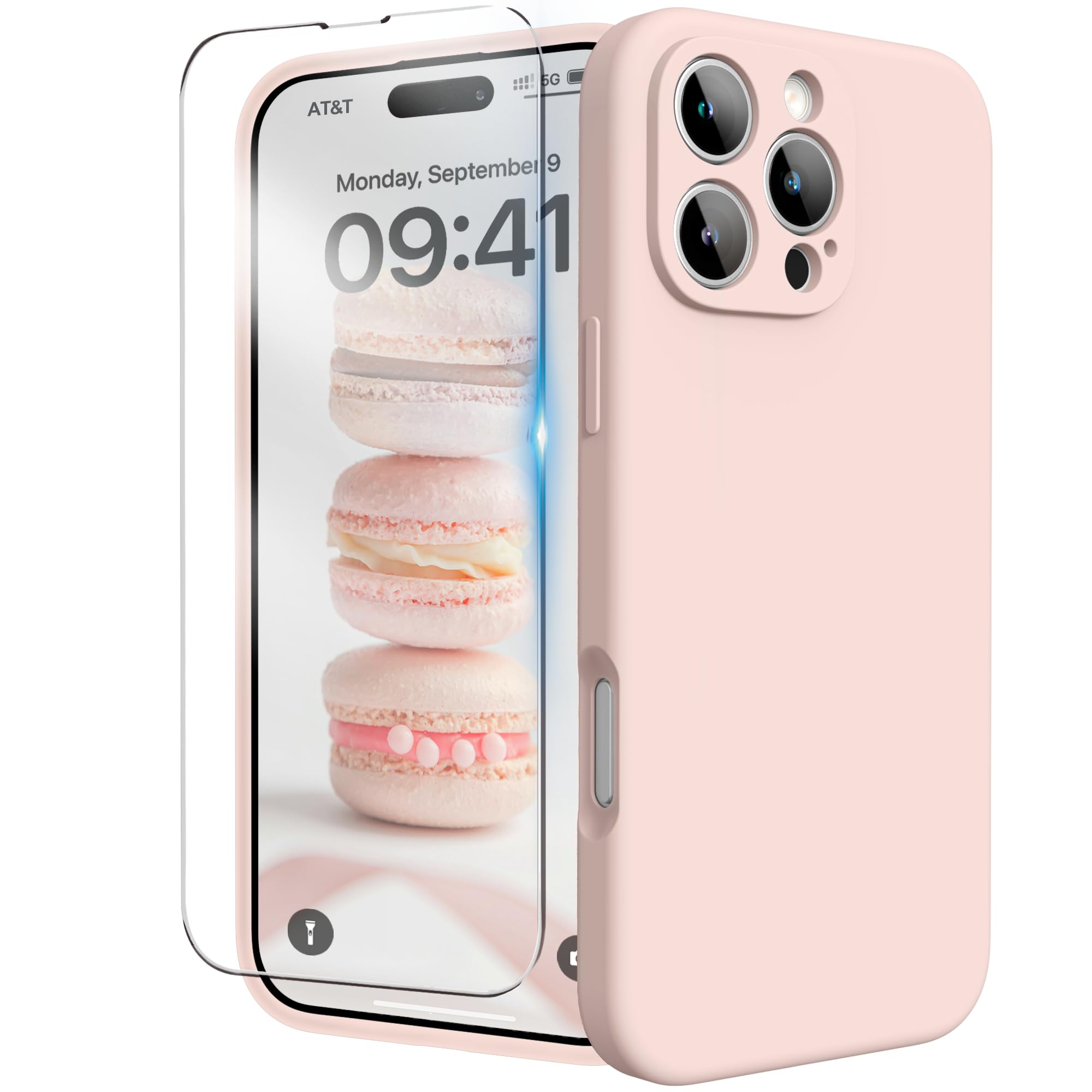 for iPhone 16 Pro Max Case with Screen Protector, Chalk Pink
