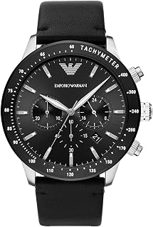 Emporio Armani Reloj Hombre, Movimiento Cronógrafo con 3 subesferas y Caja de 43mm con Correa de Acero, Piel o Silicona