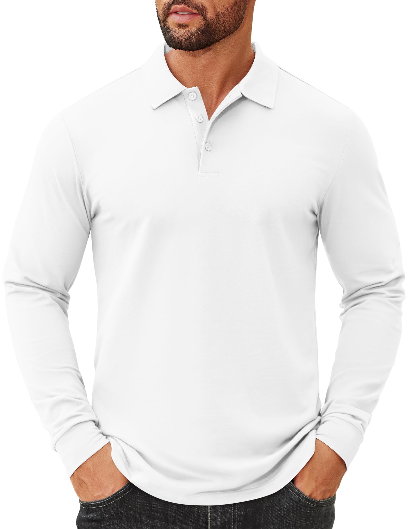 COOFANDY Men's Cotton Casual Straight Fit Long Sleeve Polo Shirt