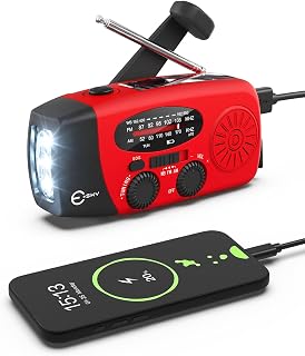 Esky Emergency Hand Crank Radio 7400mWh with 3 LED Flashlight, AM/FM/NOAA Portable Weather Radio with Built-in 2000mAh Battery, Solar Powered Radio for Indoor Outdoor Survival Camping, SOS Alarm