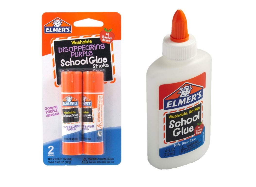 Elmer's bundle Washable Liquid School Glue, White, Dries Clear, 4 fl oz Plus Dis