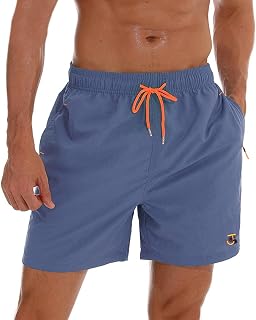 JustSun Men's Swim Shorts with Zippered Pockets Waterproof Quick Dry Shorts with Mesh