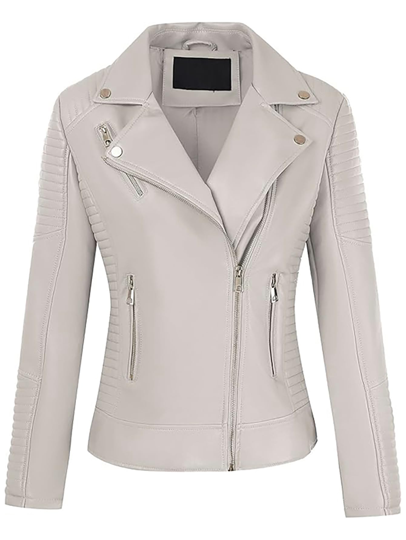 Women's Faux Leather Motorcycle Cropped Coat Lapel Collar Jacket