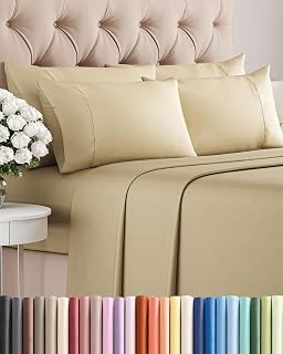 Full 6 Piece Bed Sheet Set - Comfy, Breathable & Cooling Sheets - Beige