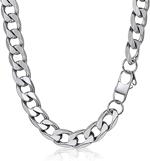 PROSTEEL Mens Curb Chain Necklace, Cuban Link Chains Silver/Gold Plated/Black, 4mm/6mm/9mm/13mm Width, 18"-30" Inches, Hip Hop Hypoallergenic 316L Stainless Steel Jewellery -Send Gift Box