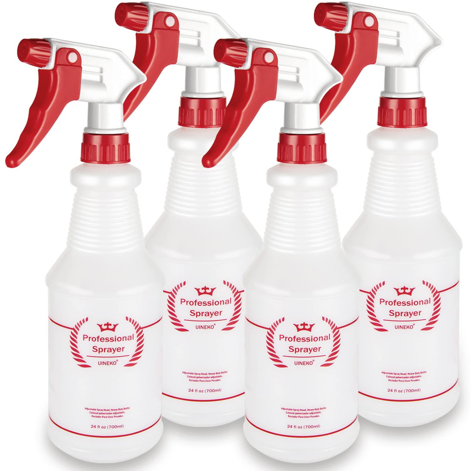 Uineko Empty Spray Bottles, Heavy Duty Sprayer, Mist & Stream, 4 Pack 24 Oz | Pr