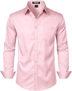 JEMITOP Men's Stretch Slim Fit Dress Shirts Formal Wedding Prom Business Long Sleeve Button Down Shirt with Pocket