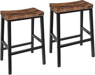 HOOBRO Bar Stools, Set of 2 Bar Chairs, Saddle Stools, Kitchen Counter Stools with Footrests, Industrial Stools for Dining Room, Kitchen, Counter, Bar, Rustic Brown and Black BF02MD01