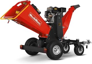 MechMaxx 6'' E-Start Wood Chipper with 4-Wheels, ZONSEN 420cc 15hp Engine | 6 in Chipping Diameter, Towbar, Tail Light, Emergency Stop Button/Stop Bar, 2-year After-sales Service