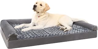 KSIIA Medium Orthopedic Dog Sofa Bed with U-Shape Bolster, Grey, 75x47x16cm