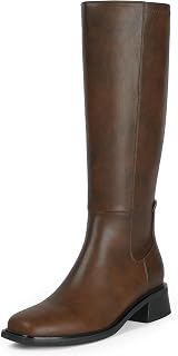 QIY Knee High Boots for Women Low Heel Flat Tall Boots