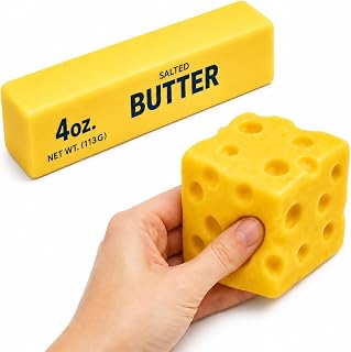 ICONRY 2 PCS Butter and Cheese Squishy Toys, Soft Slow Rising Food Squeeze Toy Set, 1 Butter Squishy and 1 Cheese Cube, Stress Relief Fidget Sensory Toys for Kids Adults