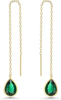 SNGIA Long Dainty 18K gold plated Threader Chain Emerald Purple Green Blue Pink Purple Teak Dangle Earrings for Women by SNGIA, Minimalist Fashion Statement Trendy Thin Drop Jewelry Gifts