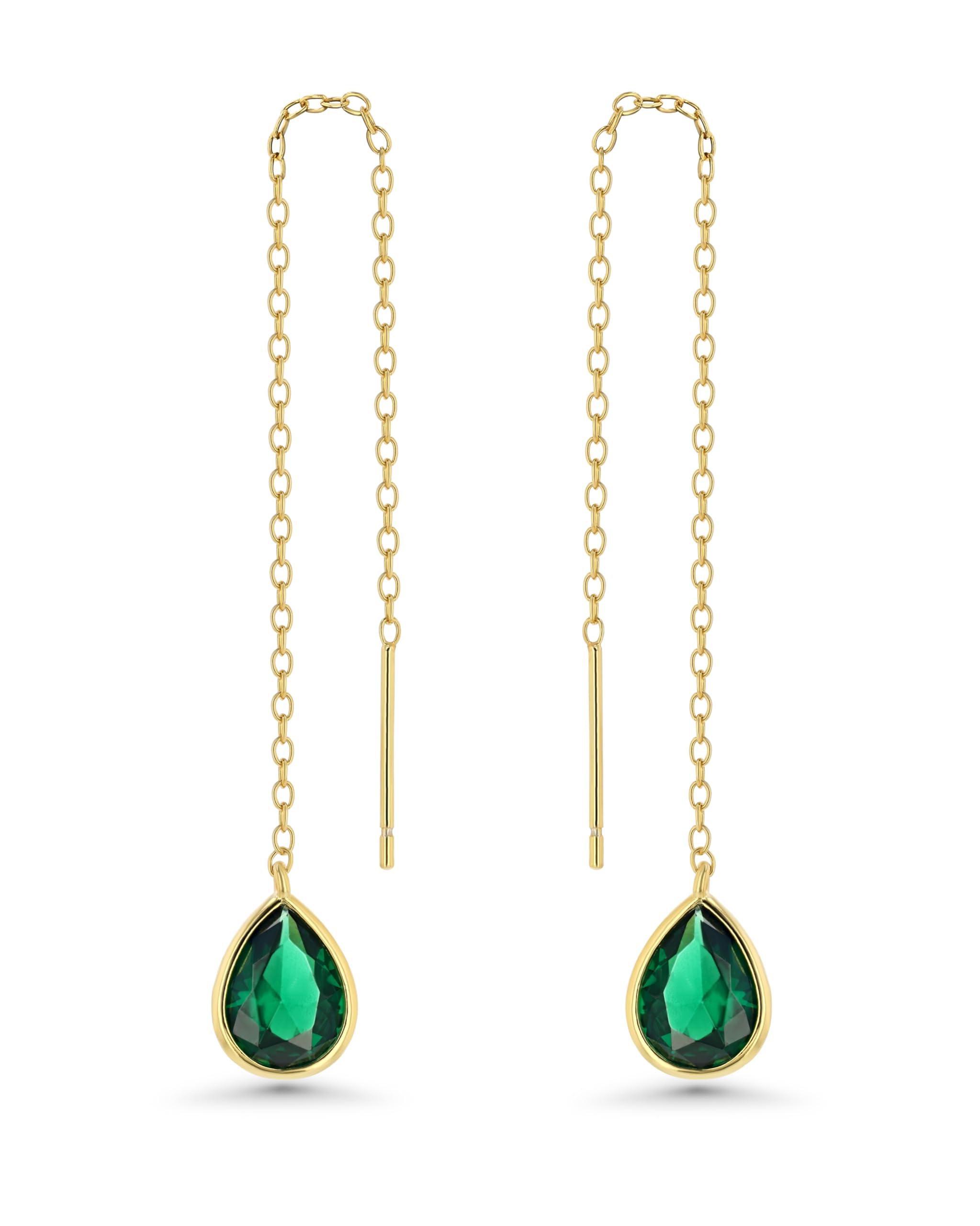 SNGIA Long Dainty 18K gold plated Threader Chain Emerald Purple Green Blue Pink 