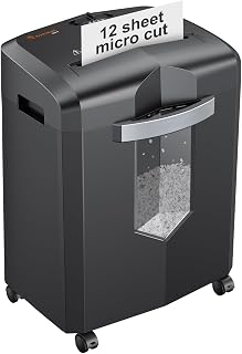 Bonsaii 12-Sheet Micro Cut Heavy Duty Paper Shredder for Home Office | Jam-Proof System, P-4 Security Level, Shreds CD/Cards/Staples, 4.2Gal Pullout Bin with Casters, Quiet Shredder C266-B