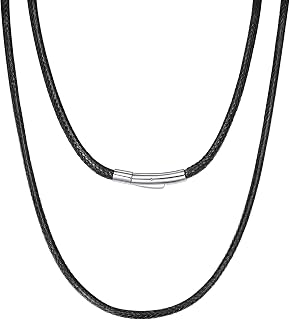 Richsteel Stainless Steel 2 mm / 3 mm Wide Versatile Unisex Leather Necklace with High Quality Name/Numbers/Engraving Black/Brown Genuine Leather with Screw Clasp