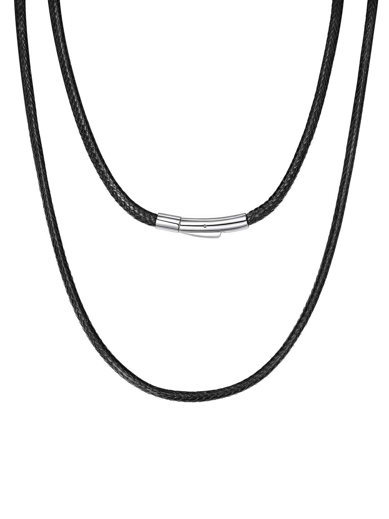 Richsteel Stainless Steel 2 mm / 3 mm Wide Versatile Unisex Leather Necklace wit