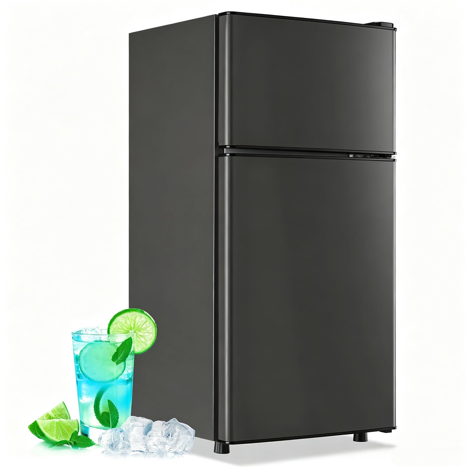 DEMULLER 45L Personal Double‑Door Mini Fridge With Freezer, Dark Gray | 2.4 Cu.f