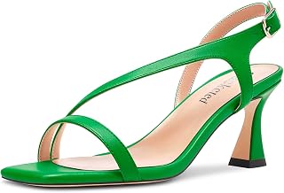 Saekcted Women's Block Chunky Mid Heel Open Toe Sandals Straps Ankle Buckle Casual Dress 6.5 CM Heels