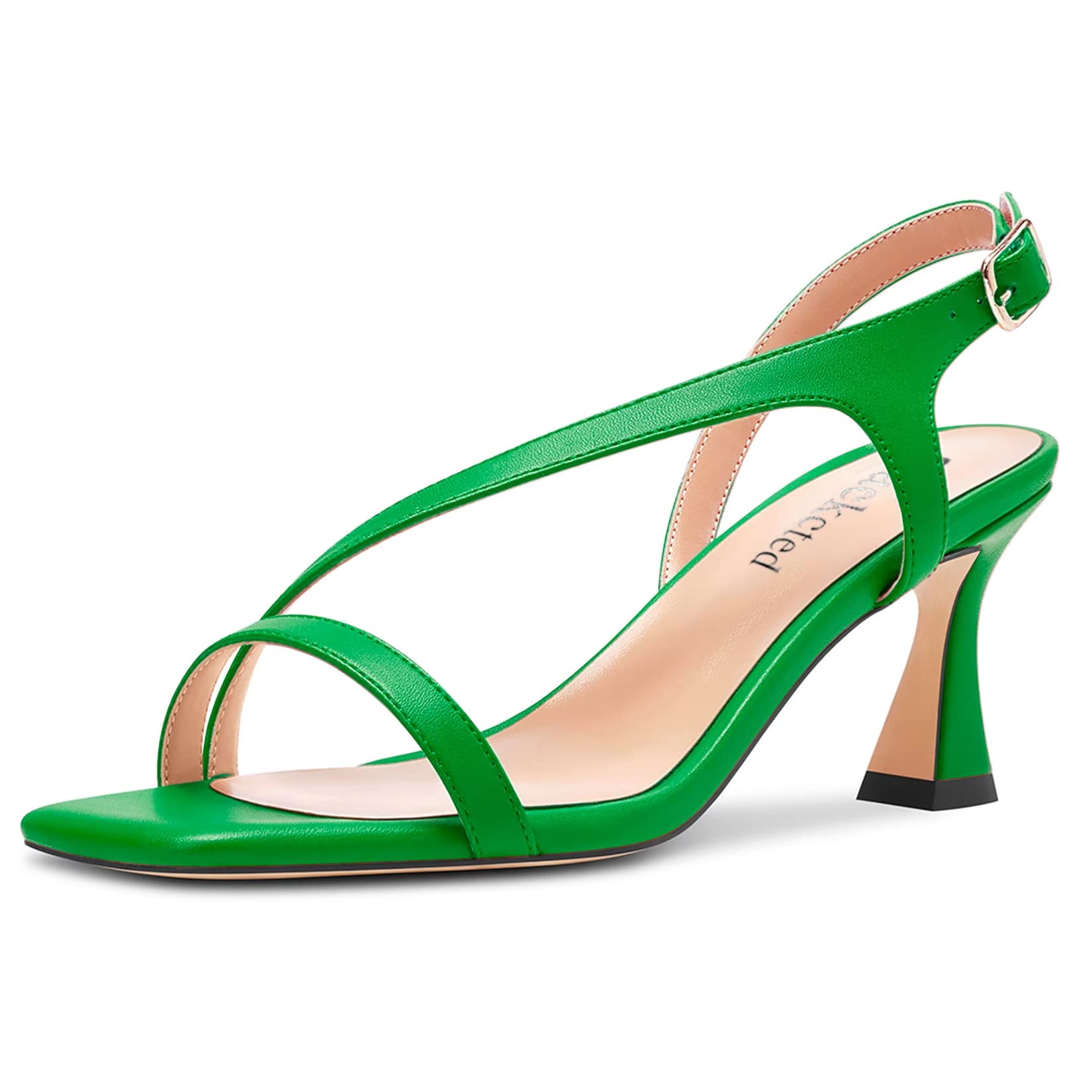 Saekcted Women's Block Chunky Mid Heel Open Toe Sandals Straps Ankle Buckle Casu