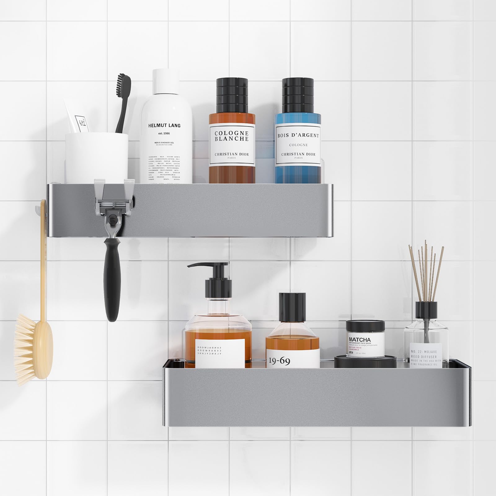 Kitsure Shower Caddy Adhesive, Quick-Dry Bathroom Organizer, Large, Silver