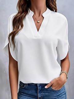 Women Chiffon Blouse V Neck Split Sleeve Blouse