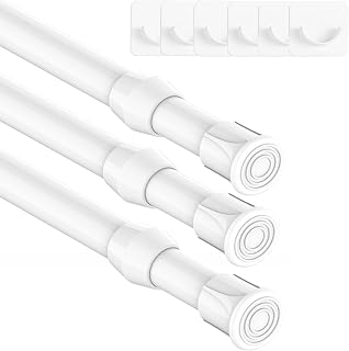 3 Pieces Telescopic Rod for Clamping, Curtain Pole for Curtains, Tension Rod without Drilling, Extendable Curtain Rod for Closet Kitchen Closet - White, 60-85CM (Diameter 13mm)