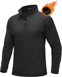 MAGCOMSEN Pullover da uomo a maniche lunghe con zip a un quarto di lunghezza, foderato in pile, pullover da golf, pullover termico per allenamento palestra