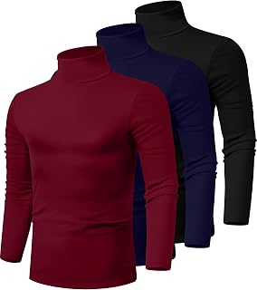 Ficerd 3 Pack Men's Turtleneck T-Shirts Cotton Long Sleeve Sweaters Turtleneck Knit Tops
