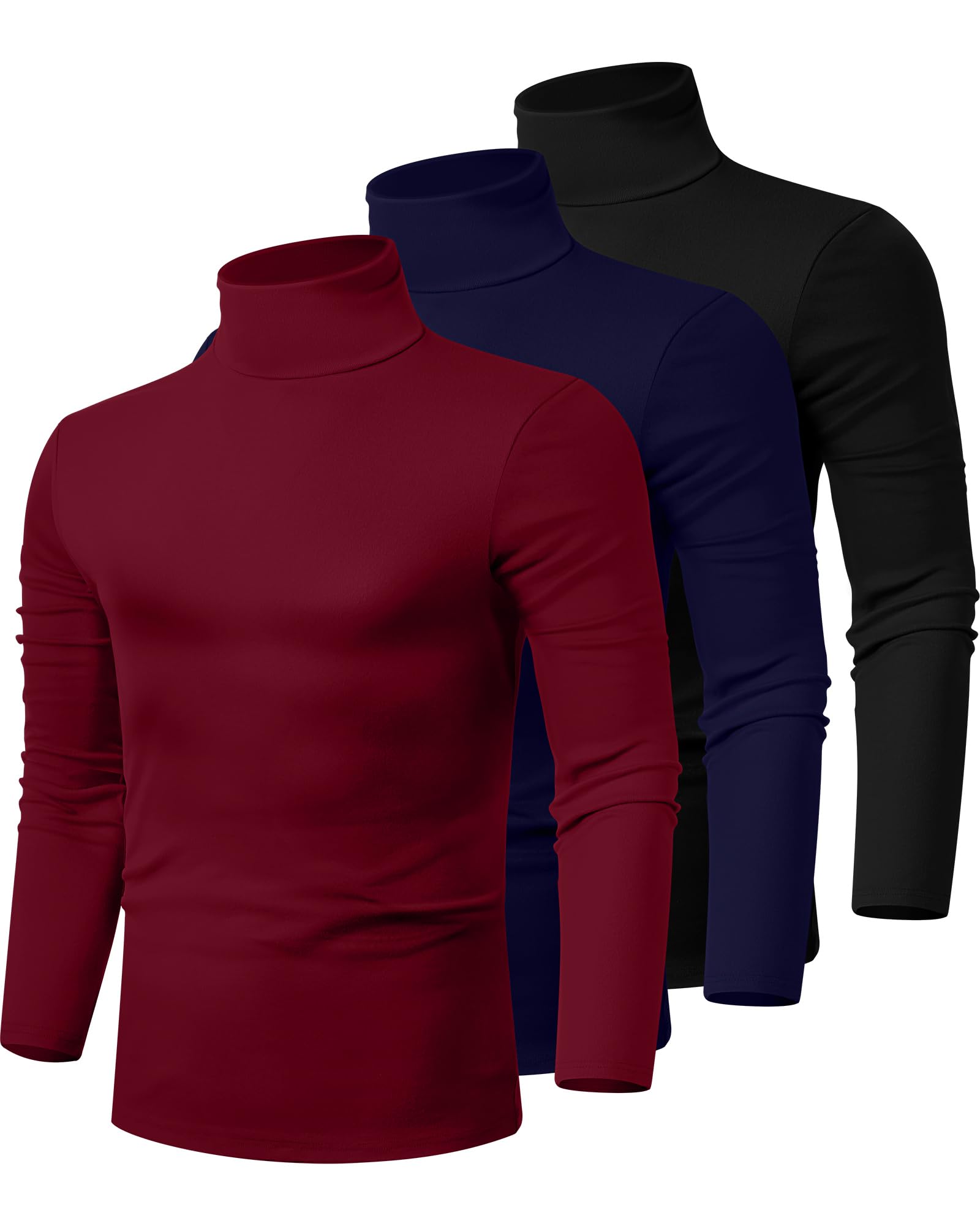 Ficerd 3 Pack Men's Turtleneck T-Shirts Cotton Long Sleeve Sweaters Turtleneck K