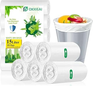 OKKEAI Small Bin Bags 15L, White Pedal Bin Liners for Bathroom, 100 Counts