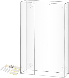 Storage Standard Triple Glove Box Holder Dispenser - Kitchen, Medical, & Latex Glove Holder Wall Mount or Countertop, Universal Fit - Thick Acrylic, Easy to Use, Slide, & Load Open Top Design - Clear
