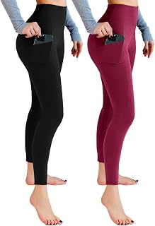 Leafigure 2 Pairs of Women's High-Waist Sports Leggings with Pockets, Opaque, for Gym, Sports, Yoga
