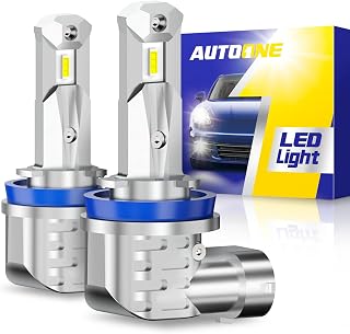 AUTOONE H11 LED Bulbs, H8/H9/H16 LED Lights Plug and Play 6000K White Fanless Mini Sized Car Lights Bulb Replacement, Pack of 2