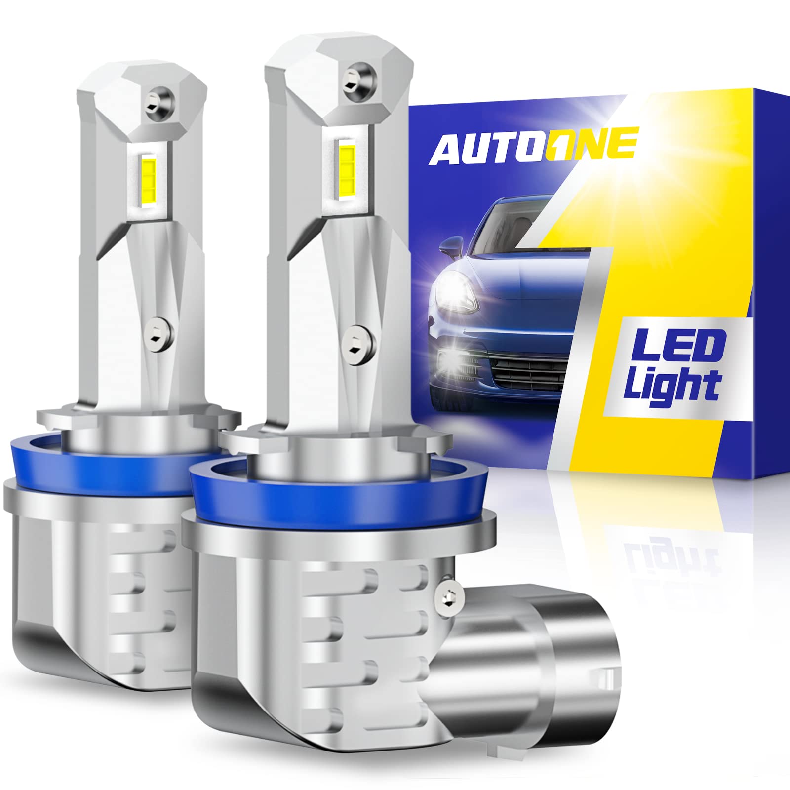 AUTOONE H11 LED Bulbs, H8/H9/H16 LED Lights Plug and Play 6000K White Fanless Mi