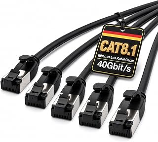 Cat 8.1 Lan Network Cable 0.25m (5 Pieces) Cat 8 Ethernet Cable with RJ45 Plug Slim and Thin with 40Gbps Transfer Rate Black 0.25m