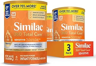 Similac 360 Total Care Sensitive Baby Formula Powder, 5 HMO Prebiotic Blend | Infant Formula for Babies with Lactose Sensitivity Immune System, Brain Development & Digestive Health Support, 34.9 oz, 3pk