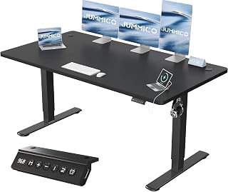 JUMMICO Electric Height Adjustable Desk, 63 x 70 cm, Panel 6 Keys with 4 Height Memories and USB Port, Black Computer Desk, Sedentary Pause Warning