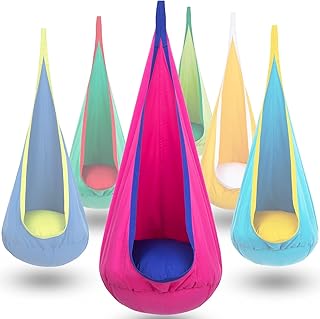 Y- STOP Kids Pod Swing Seat, Hanging Hammock Chair Swing with Inflatable Pillow, Sensory Swing Chair with Pocket for Outdoor and Indoor (Pink and Blue) pcs