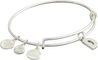 Alex and Ani Expandable Bangle for Women, Initials A to Z Letter Charms, Shiny Finish, 2 to 3.5 in