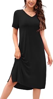 VOBCTY Women's Casual Short Sleeve Summer Dress Side Slit V Neck