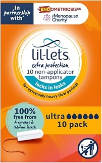 Lil-Lets Non-Applicator Ultra Tampons, 10 Count (Pack of 1), For Extremely Heavy Flow, 6 Droplets, Plant-Based, SmartFit™ Non-App Tampon