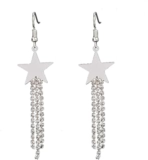 Sliver Big Star Earrings for Women Rhinestone Star Stud Earrings Lightweight Crystal Dangle Earrings Star Dangle Earrings Star Jewelry