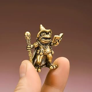 Vintage Brass Frog Wizard Statue with a Magic Wand Small Animal Ornament Home Office Car Decor