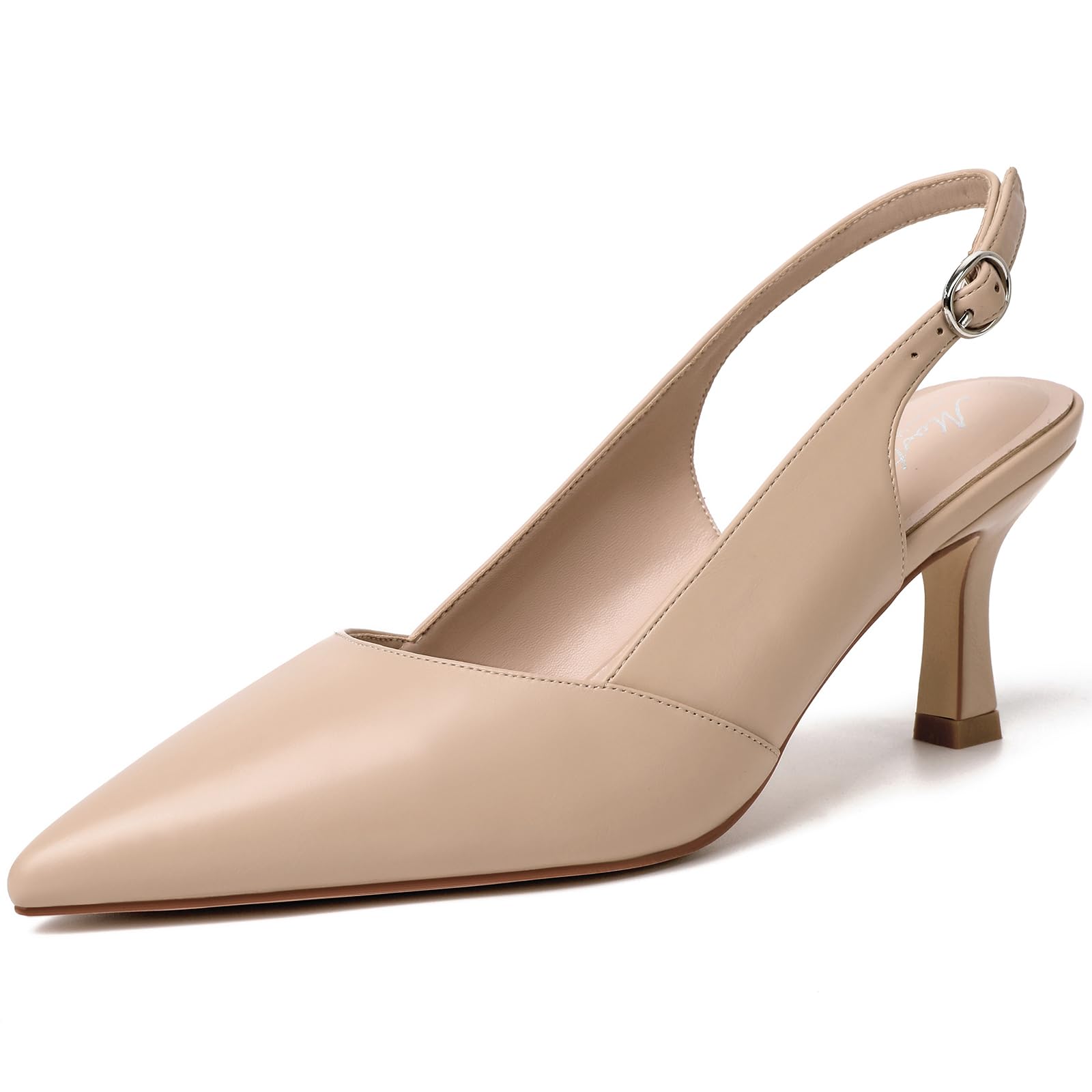 Mostrin Kitten Heels for Women with Closed Toe Back Strap Pumps for Women Weddin